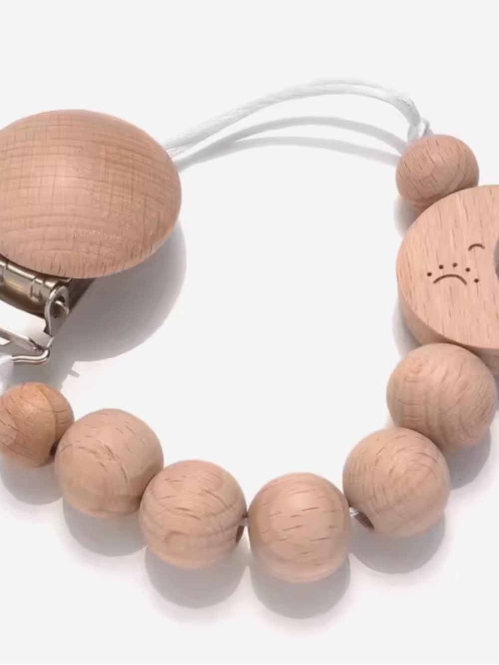 New Natural Wood Bead Pacifier Clip